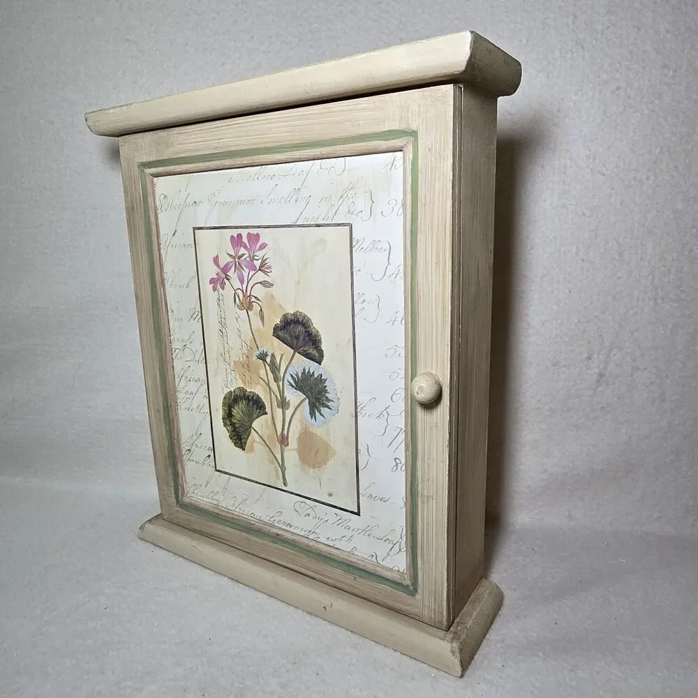 Curio Cabinet Wooden Box 3 Standing Shelf Spice Rack Medicine Script Floral